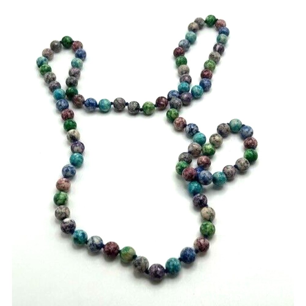 Vintage Dyed Agate Hand Knotted Multi Color Bohemian Gemstone Necklace 32"